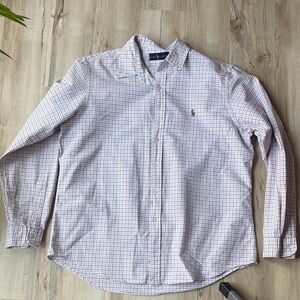 Ralph Lauren Men's White and Blue Checkered Shirt